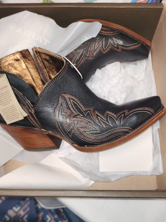 Ariat Shoes - Ariat Jolene Black Leather Western Ankle Boots with Brown Heel Stitching